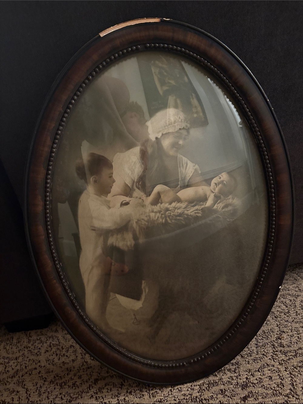 Vintage Oval photograph (curved glass) with Dark Brown Frame